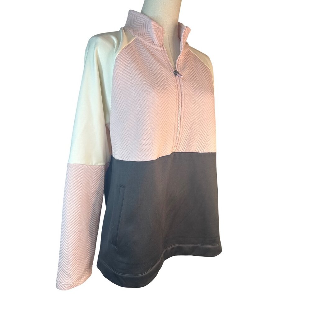 Talbots Medium Quilted M Colorblock Half-Zip Pink Black Pullover Sweater - Picture 6 of 14